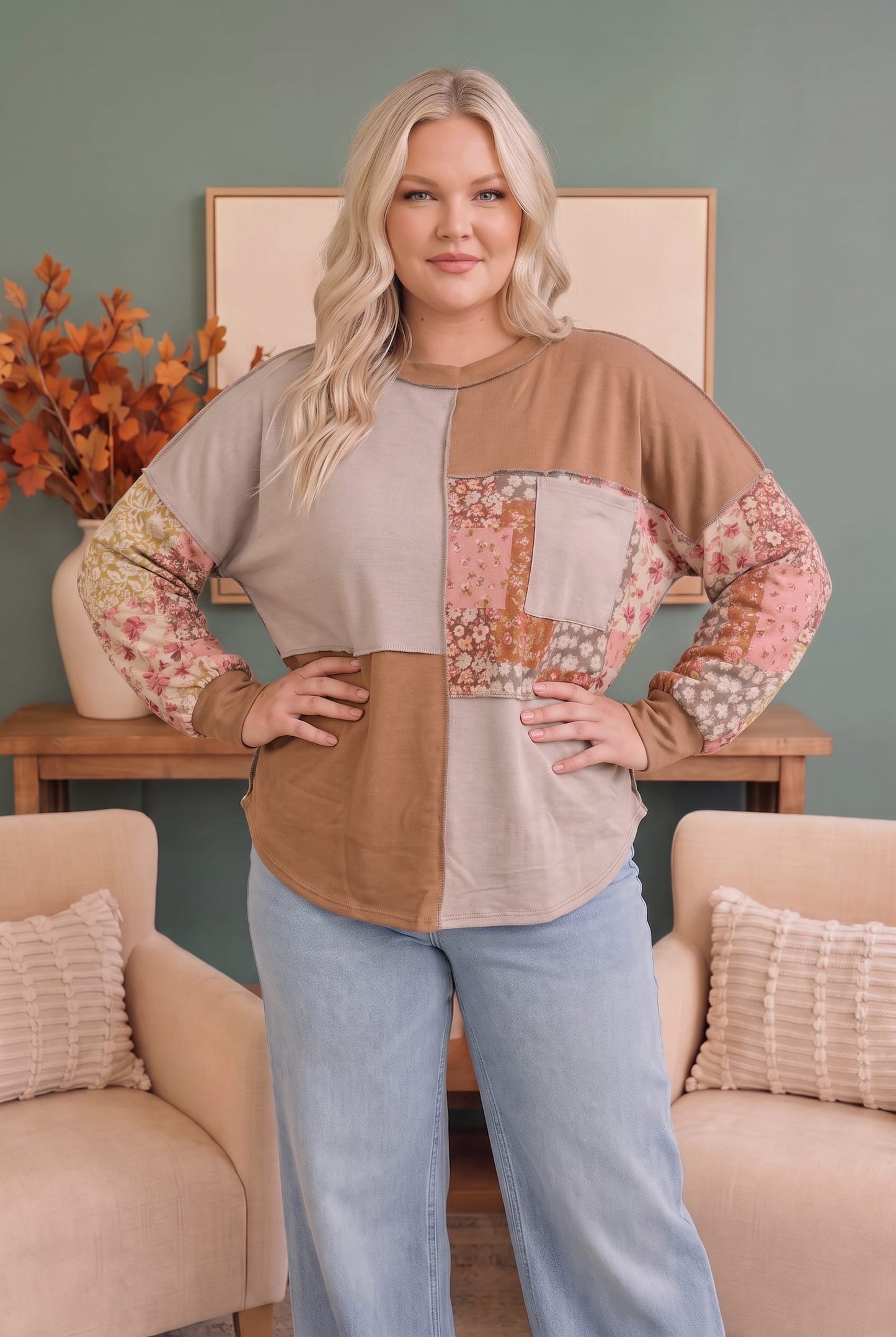 Neapolitan Patchwork Floral Colorblock Pullover