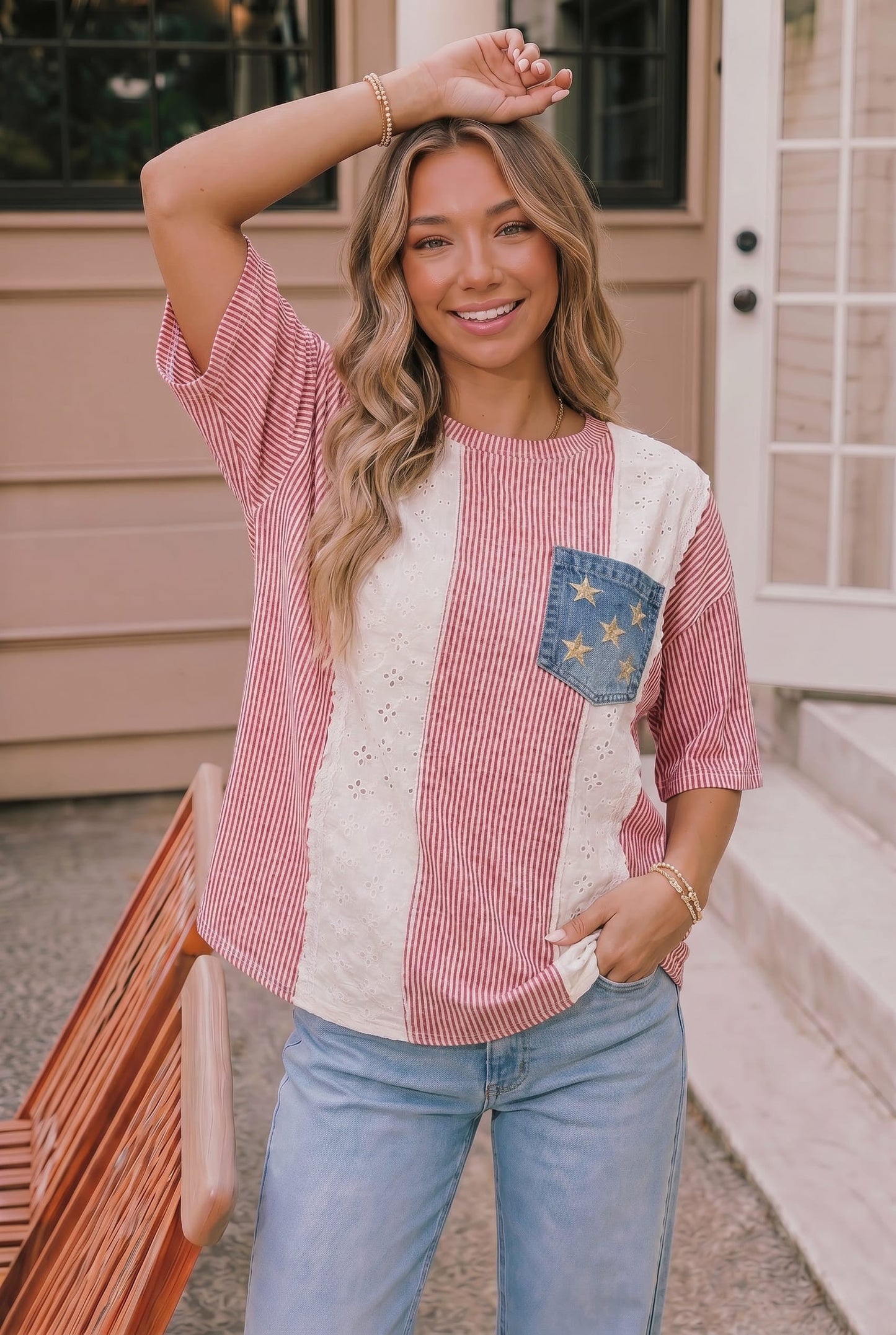 Stars and Stripes Eyelet Pocket Top
