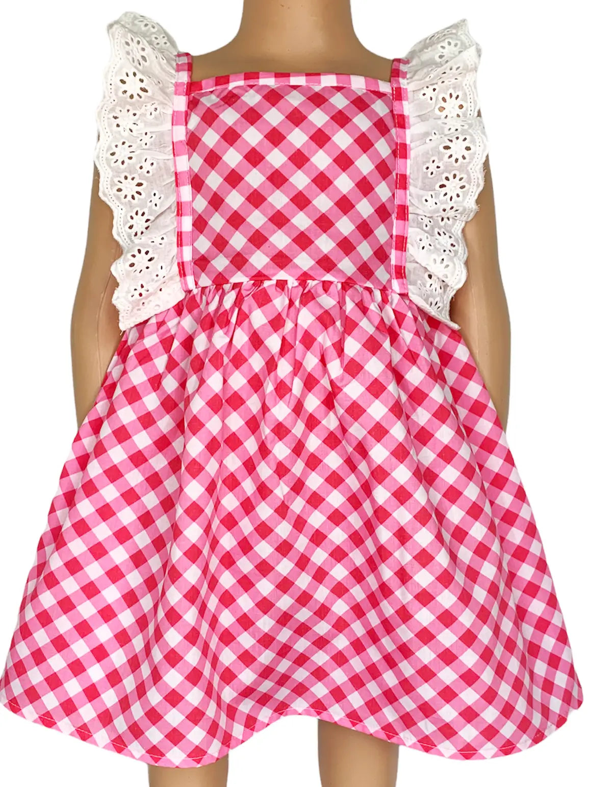 Big Girls Pink Gingham Eyelet Ruffle Spring Dress