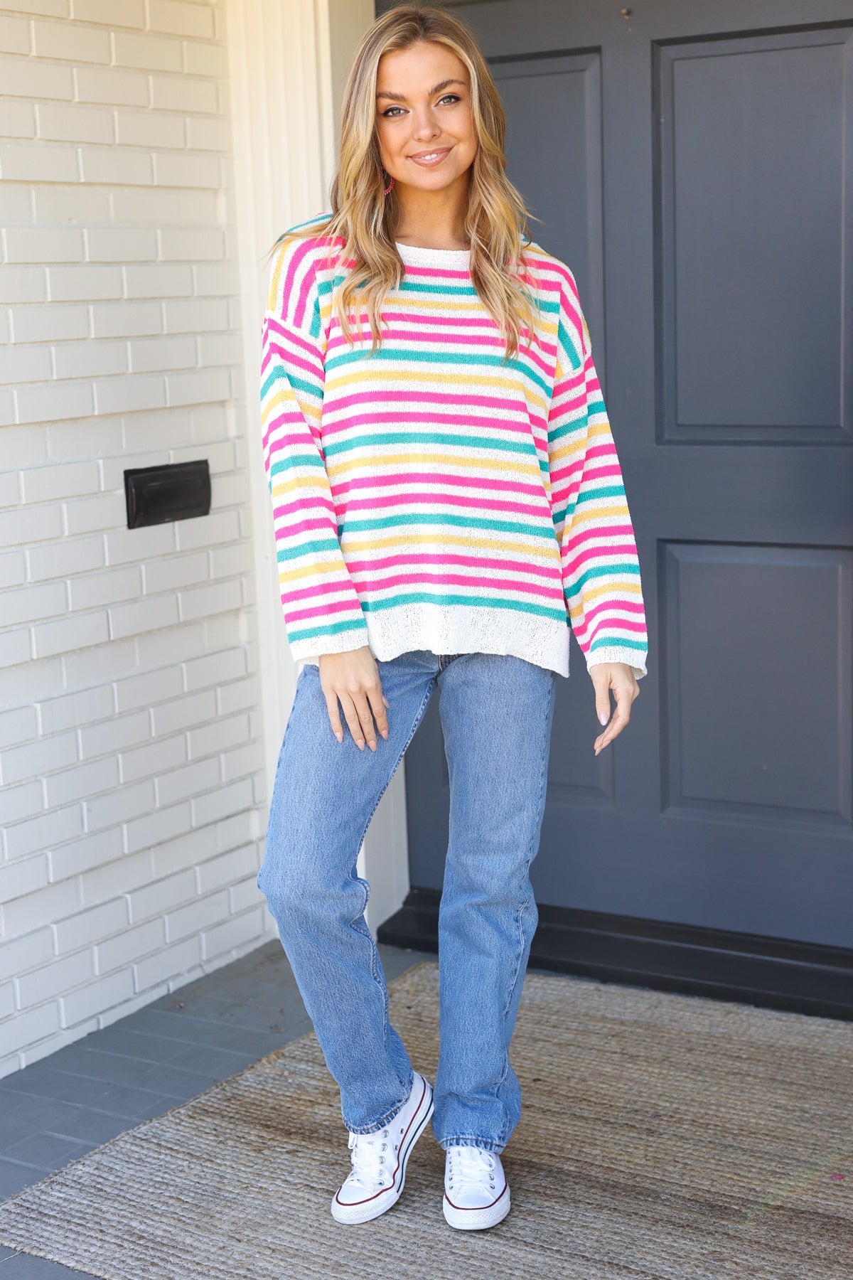 Bold & Sassy Fuchsia Multi Stripe Pullover Sweater