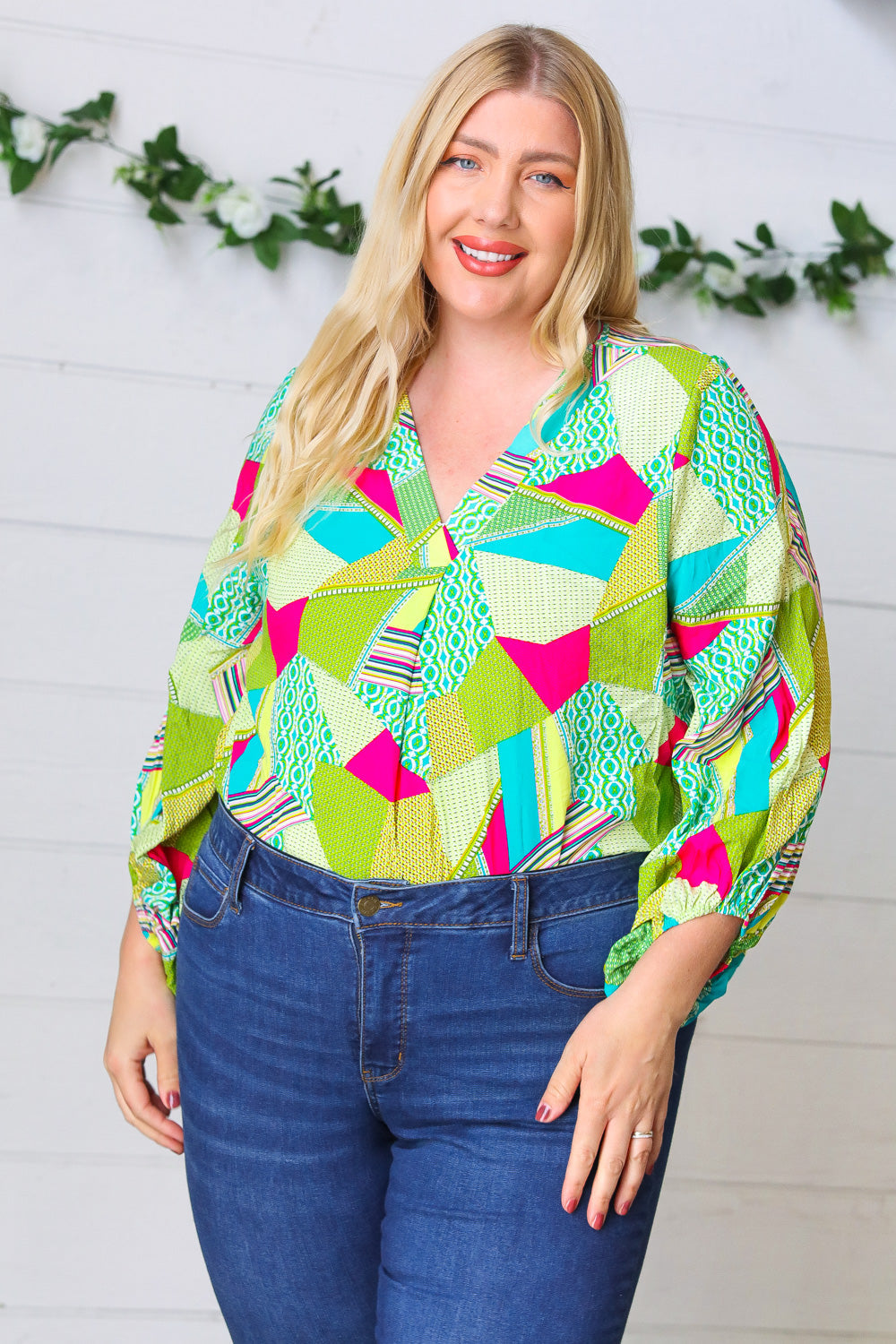 Key Lime Geometric Color Block Top