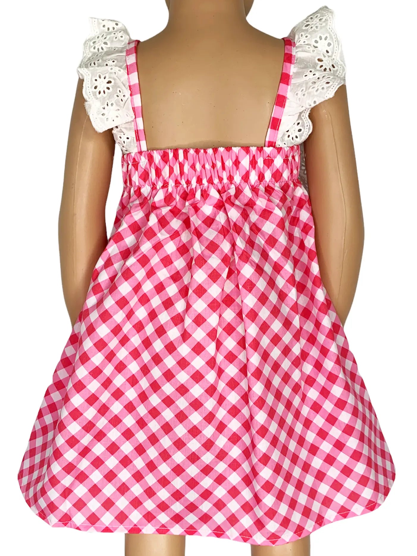 Big Girls Pink Gingham Eyelet Ruffle Spring Dress