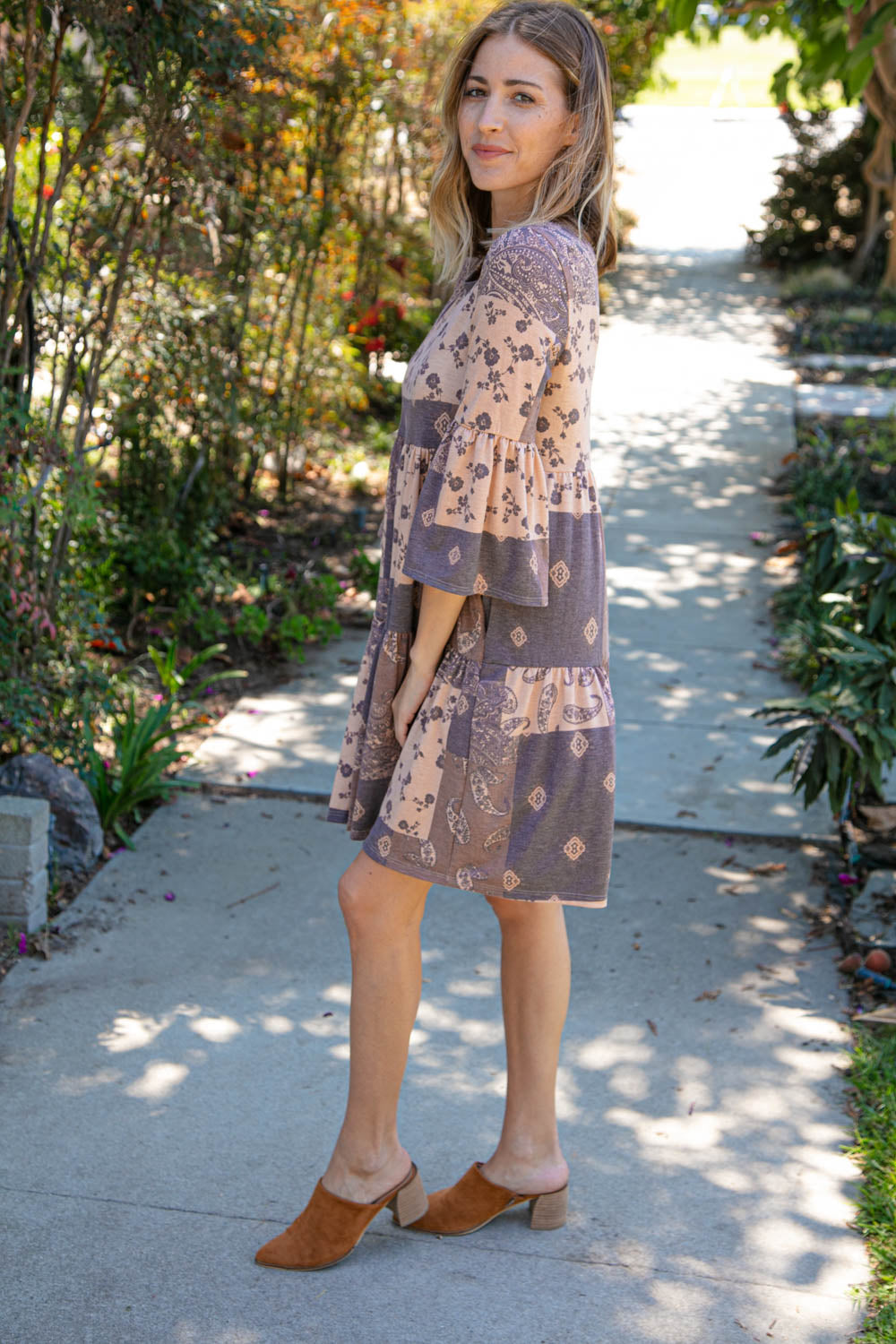 Paisley Print Ruffle Sleeve Pocketed Dress