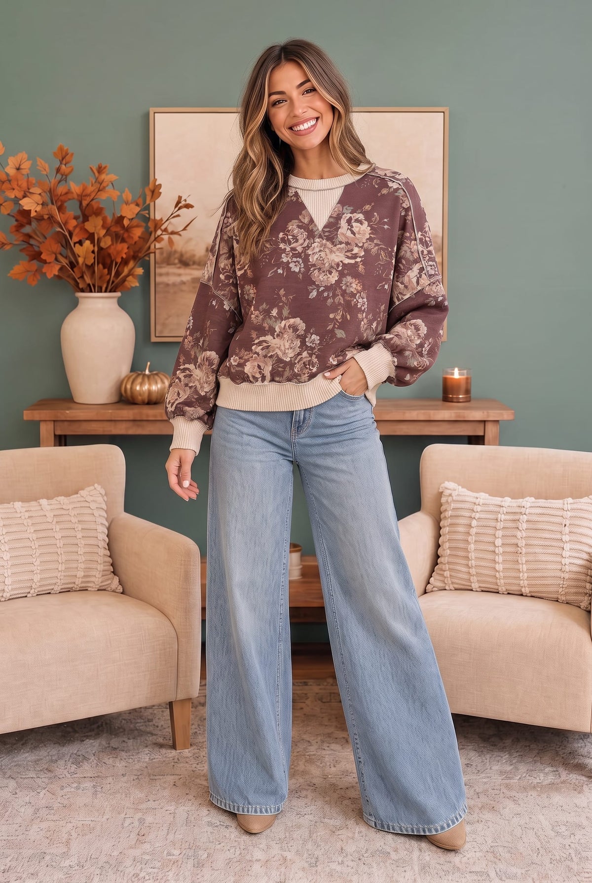 Antique Bouquet Sweatshirt in Mocha