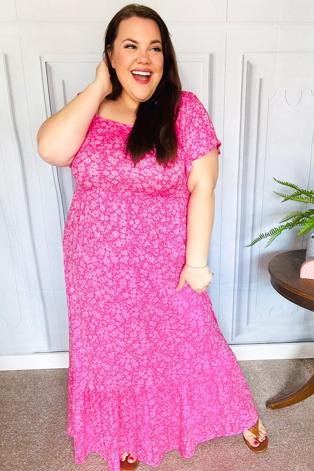 Perfectly You Fuchsia Ditzy Floral Fit & Flare Maxi Dress