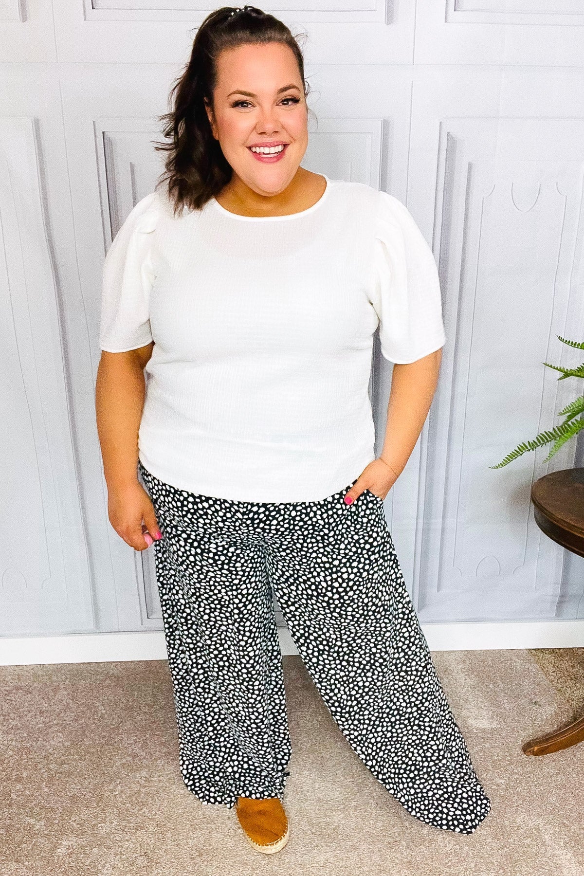 Let's Meet Up Black Animal Print Smocked Waist Palazzo Pants