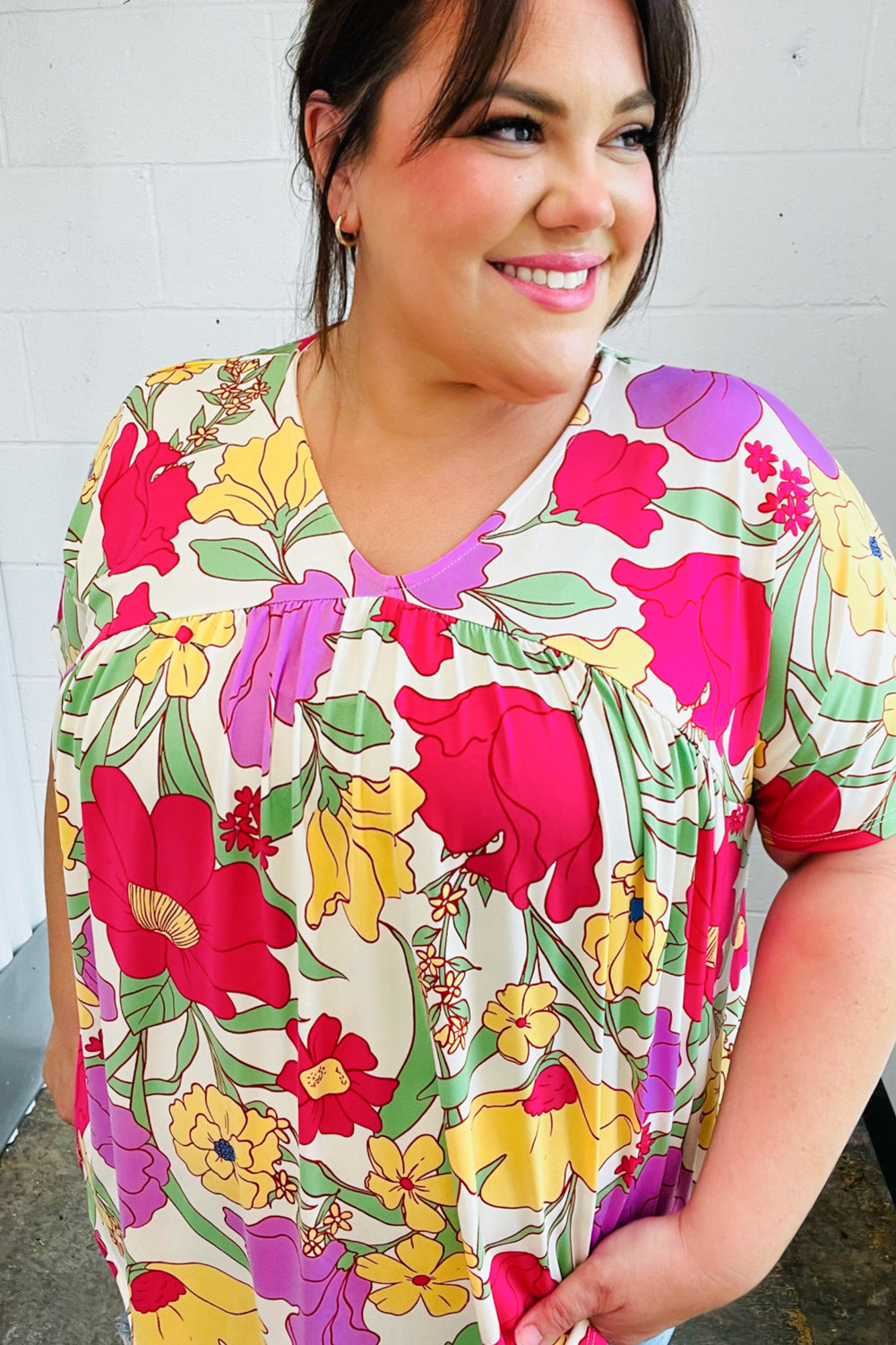 Multicolor Floral V Neck Dolman Top