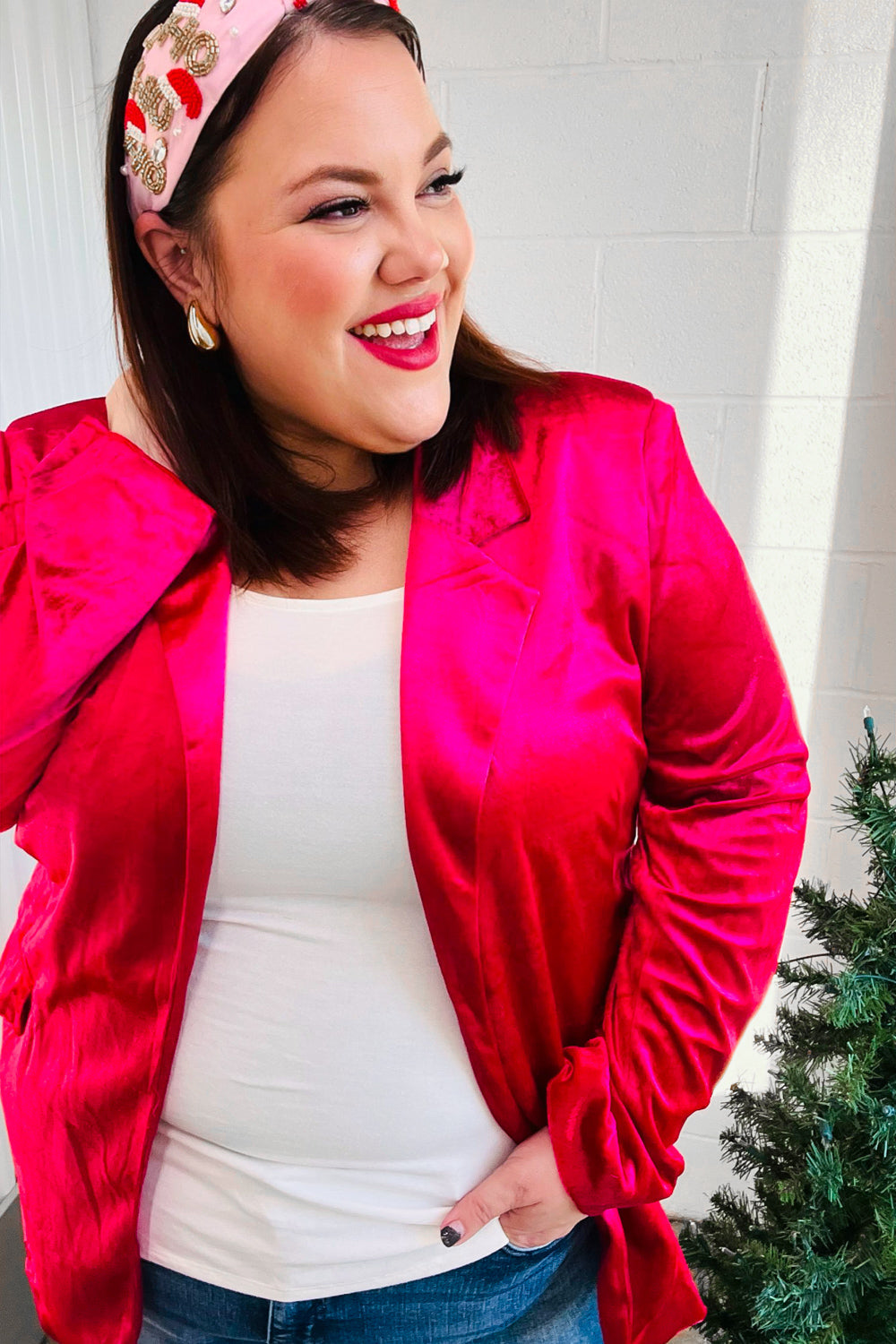 Dazzling Magenta Velvet Lapel Blazer