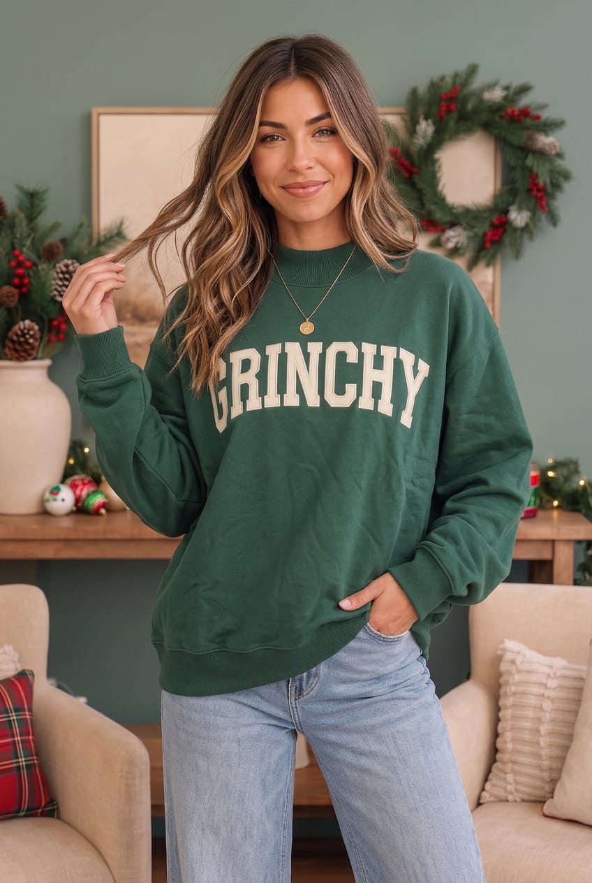 Grinchy Vibes Only Oversized Holiday Sweatshirt
