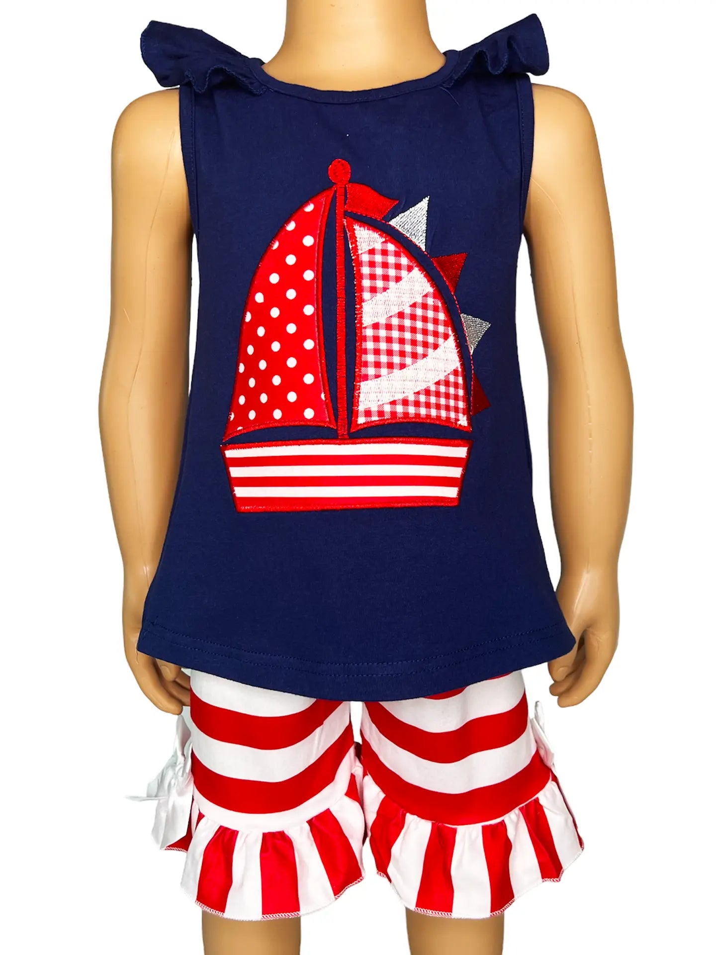 Girls Nautical Sailboat Tank & Ruffle Shorts Outfit Summer