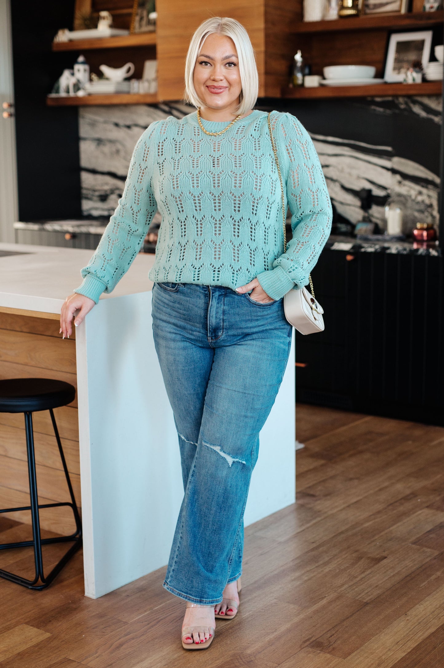 Hole In One Sheer Pointelle Knit Sweater