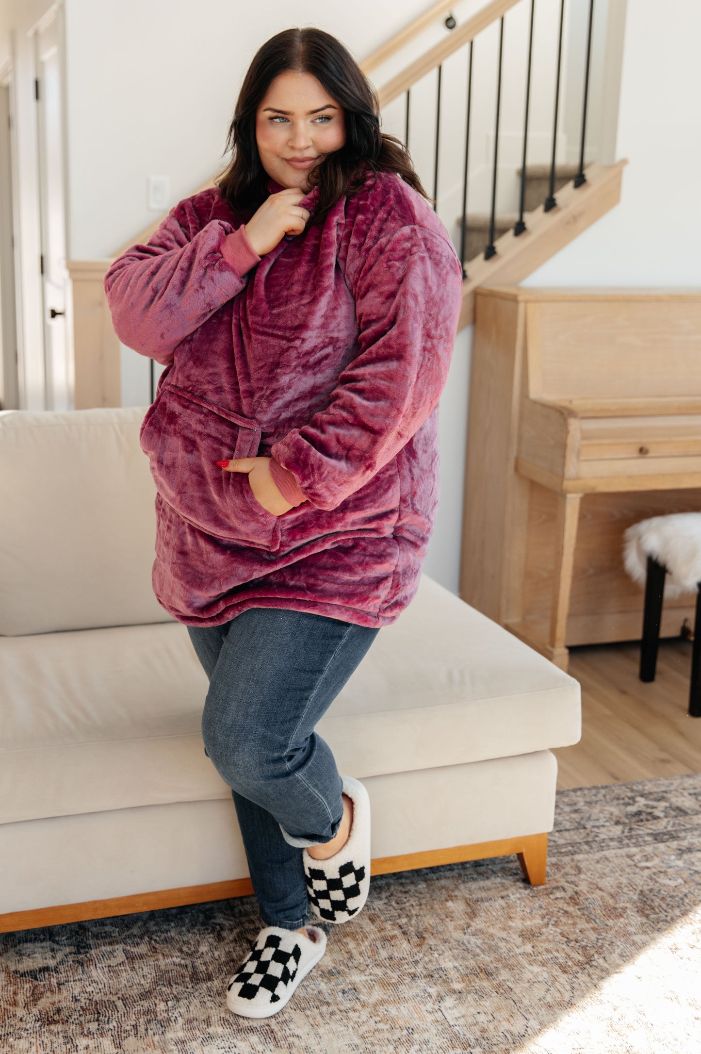 Oversized Velour Blanket Hoodie in Purple